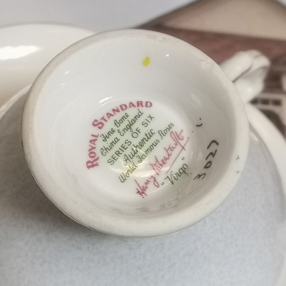 Royal Standard "Virgo" Light Blue Marble Glaze White Rose Cup and Saucer - Picture 7 of 8